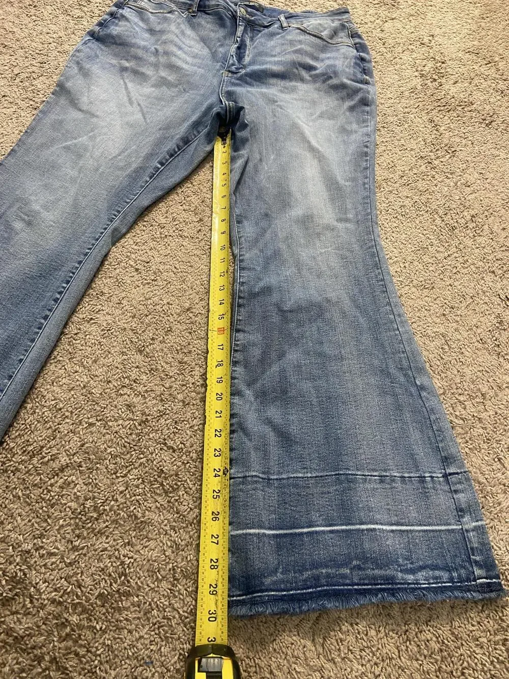 Judy Blue Jeans Womens 20W Blue High Rise Flare Distressed Fringe Hem Plus Size